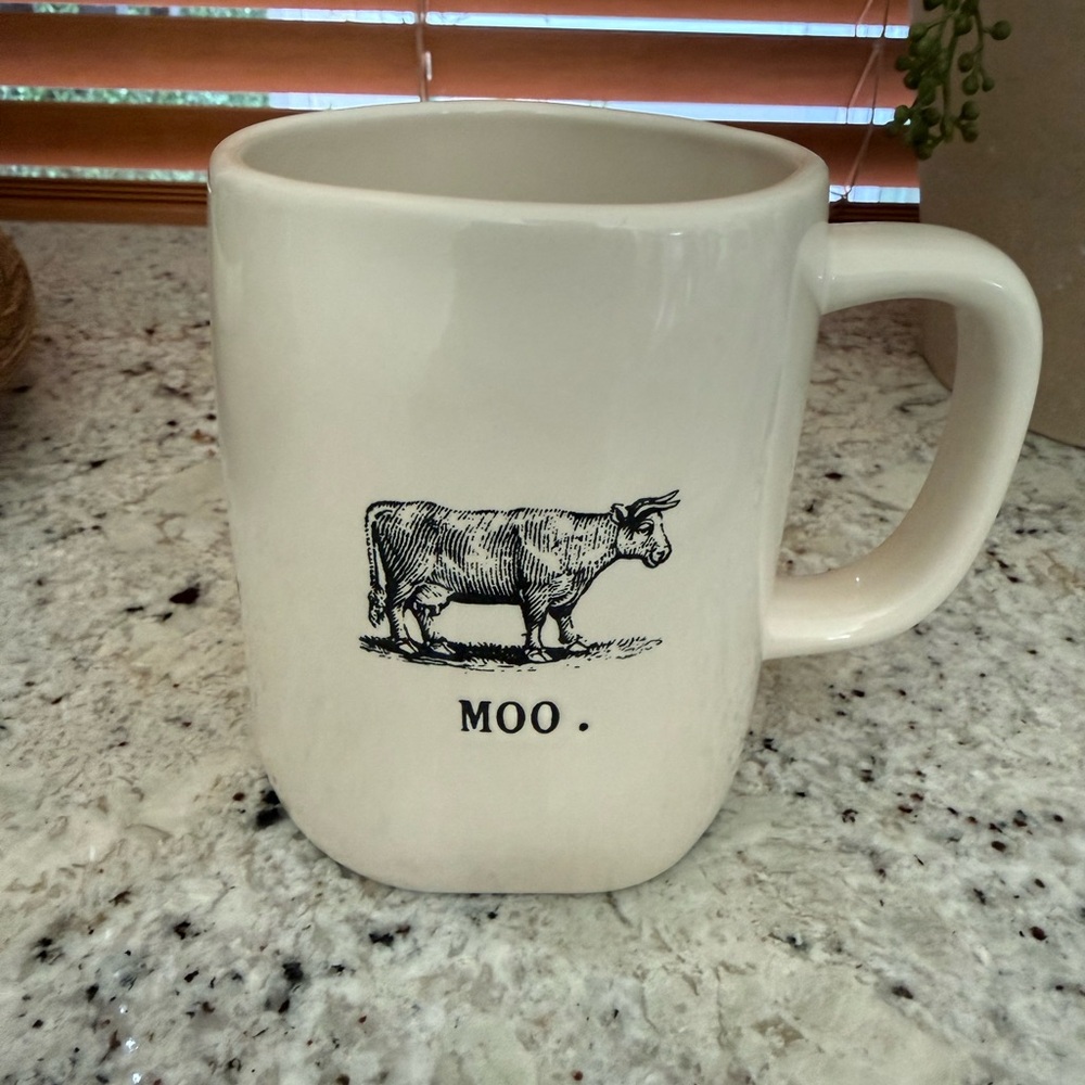 Rae Dunn White Mug with Black Cow Illustration